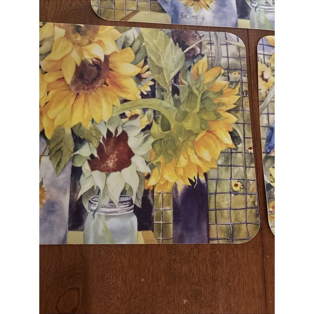 Jan Ford Plastic 2-Sided Sunflower Vintage Placemats Set of 3 - 11 x 17 inches